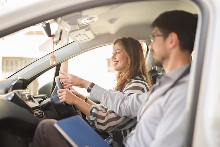 Learner with Driving Instructor Practicing