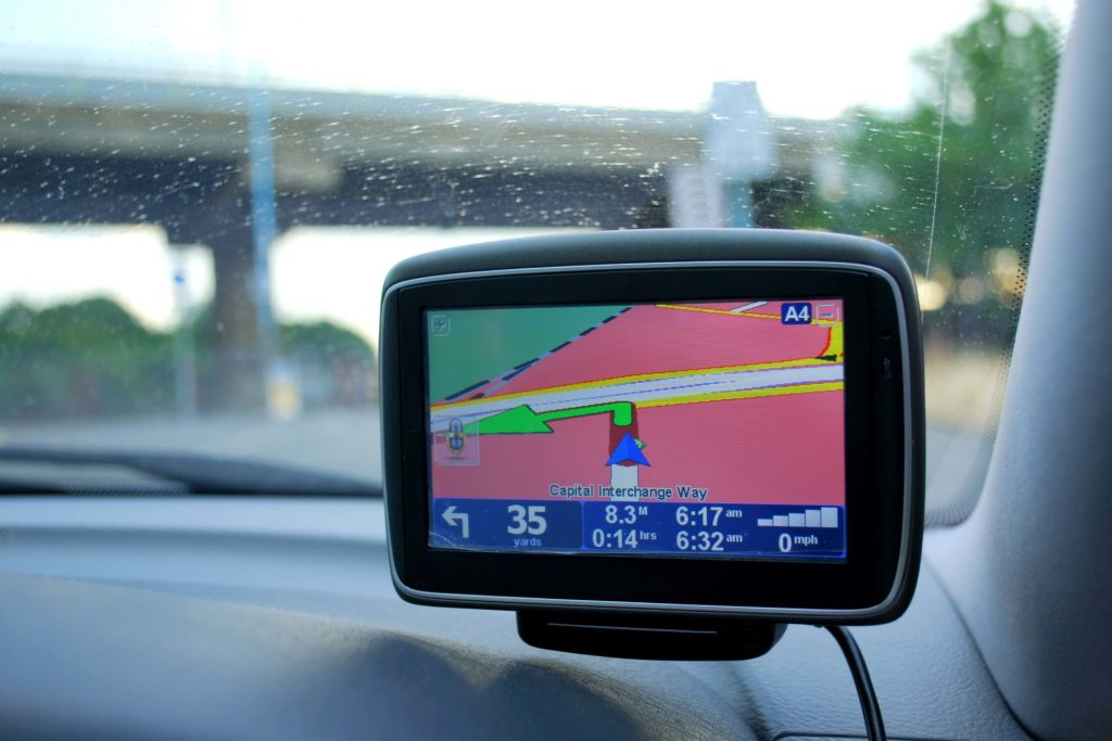 Sat nav mounted in corner of windscreen
