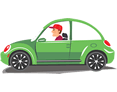 Animated Learner Driver Driving Green Car
