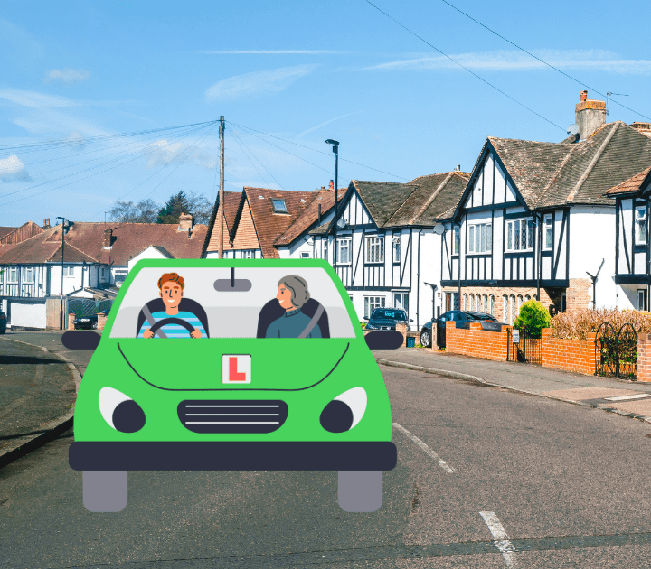 Illustration of learner driver in instructors car