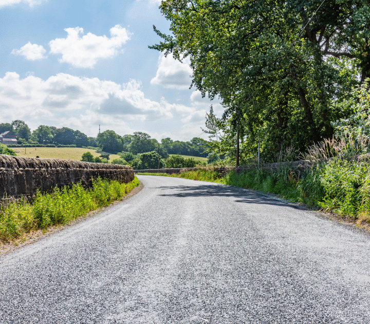 open lane surrounded by fields