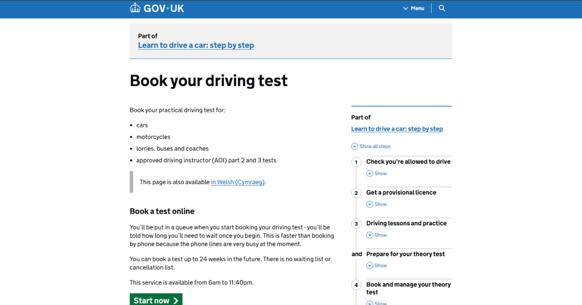 screenshot of gov.uk website