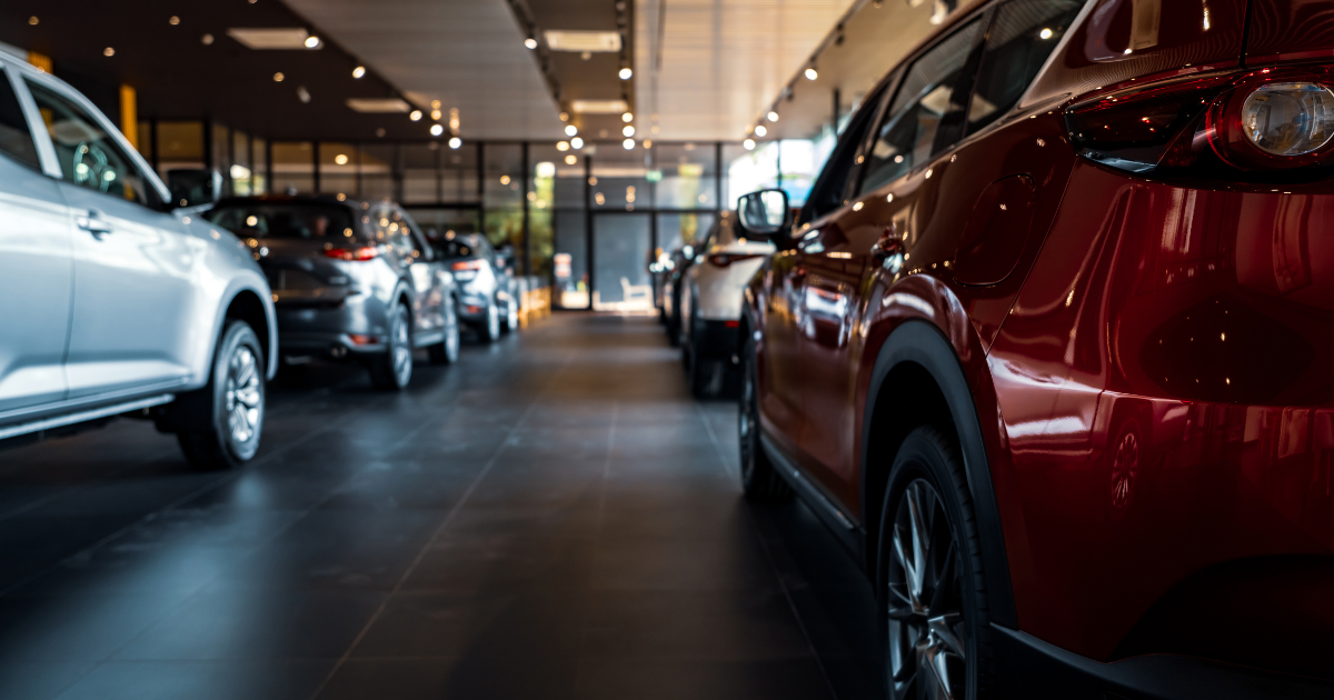 cars in a car dealership