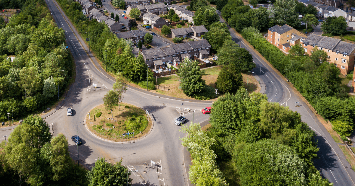 Aerial image of cars on a roundabout