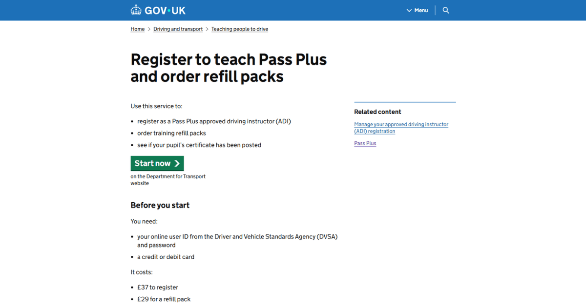 Image of DVSA Pass Plus website